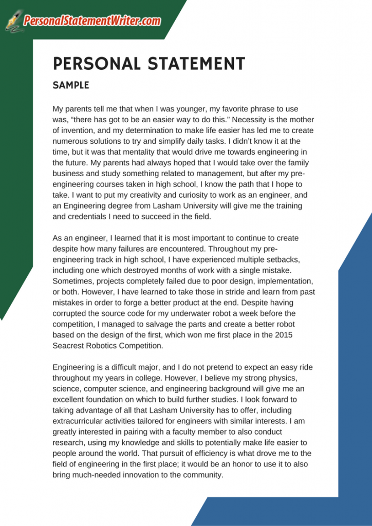 1 page personal statement sample