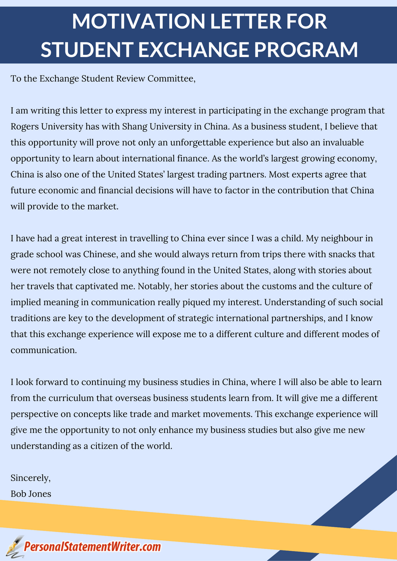 cover letter for student exchange program