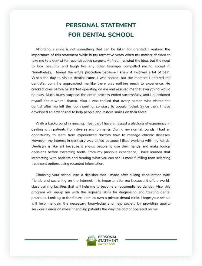 sample personal statement for dental school