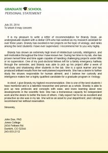 graduate school letter of recommendation sample